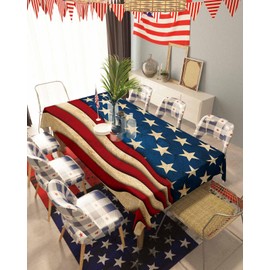 4th of July Tablecloth American Flag Table Cloth for Independence Day Waterproof Patriotic Star USA Flag Tablecloths Rectangle Kitchen Table Cover for Dinner Picnic Memorial Day Holiday Party 52x70