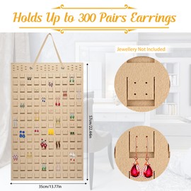 Earring Storage Organiser, Hanging Earring Holder, Earring Stand Holds Up to 300 Pairs, Wall Mount Jewellery Display Stand Holder, for Women Earrings Studs, Khaki
