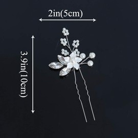 Heread Crystal Bride Wedding Hair Pins Silver Flower Bridal Head Piece Pearl Hair Accessories for Women and Girls (Pack of 3) (A Silver)