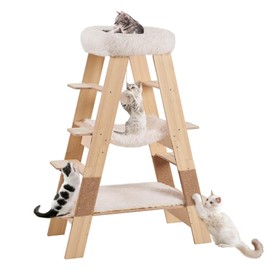unipaws Pyramid Cat Tree, 5-Level Wooden Cat Ladder, Sturdy Tall Cat Climbing Tower with Cozy Hammock for Kittens and Indoor Cats