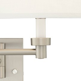 Modern Indoor Swing Arm Wall Lamp Brushed Nickel Plug-in Light Fixture Dimmable White Linen Tapered Drum Shade for Bedroom Bedside House Reading Living Room Home Hallway Dining - Possini Euro Design