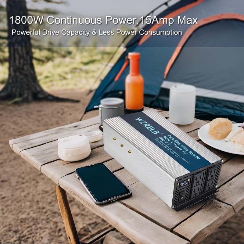 WZRELB 1800W Pure Sine Wave Inverter 12V DC to 110V
