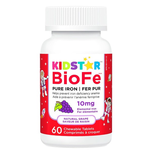 KidStar Nutrients BioFe Pure Iron Chewables, Natural Grape Flavour, 10