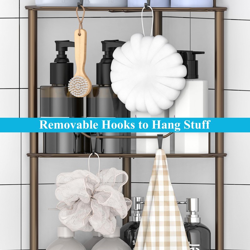 HuggieGems 3 Tier Floor Standing Corner Shower Caddy Organizer Shelf