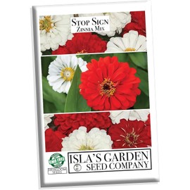 Stop Sign Mix Red & White Zinnia Flower Seeds for Planting, 500+ Seeds Per Packet, (Isla's Garden Seeds), Non GMO & Heirloom Seeds, Scientific Name: Zinnia elegans, Great Home Garden Gift
