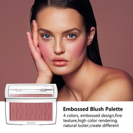 WALULAN Embossed Blush, Palette Pink Dark Powder Blush Palette