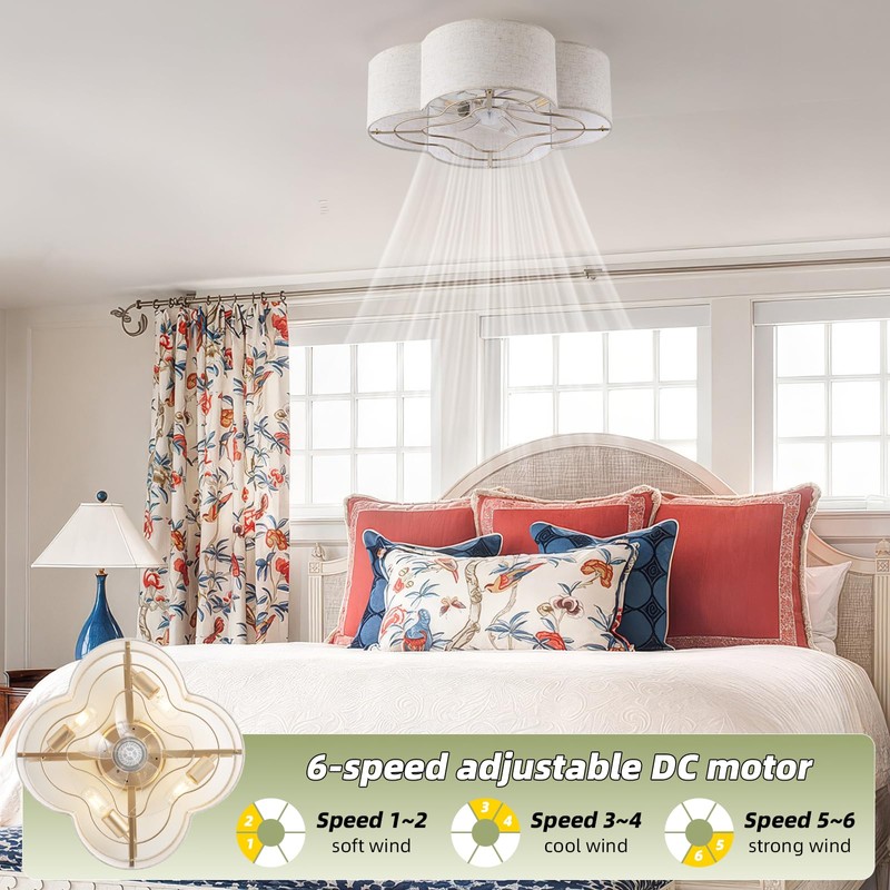 Gryalcy 20" Boho Ceiling Fan with Light, Rattan Caged Flush