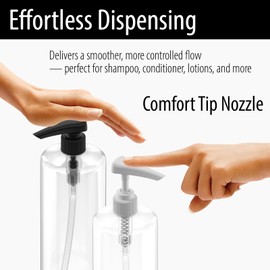 Shampoo & Conditioner Pumps for 1 L / 33.8 oz Bottles | Fits 1″ Neck | Replacement Dispenser Pump Top for Soap, Lotion & Body Wash (4-Pack White + Black (Dosa))