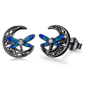 Celtic Moon Earrings 925 Sterling Silver Dragonfly Stud Earrings Irish Celtic Jewelry Gifts for Women