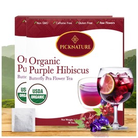 PICKNATURE Purple Hibiscus Tea and Butterfly Pea Flower Tea Bag Leaf Freshly Picked from Thailand | 60 tea bags (VALUE PACK 200+ Cups) | Herbal Tea Gifts | USDA Organic