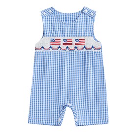 JLKGICF 4th Of July Baby Boy Girl Outfit Infant American Flag Stripe Bubble Romper Overalls Newborn Baby Summer Clothes (Blue American Flag, 12-18 Months)
