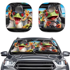 TSVAGA 2 Piece Windshield Sun Shade Funny Frog Windshield Sunshade Sun Visor Protector Sun Reflector Blocks UV Sun and Keeps Your Vehicle Cool