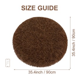 Fixseed Brown Round Area Rugs 3 Ft Small Fluffy Rug for Bedroom Shaggy Circle Rug, Soft Furry Carpet for Teen's Room Aesthetic Décor Circular Rug for Baby Nursery Dorm Living Room Playroom Home Decor