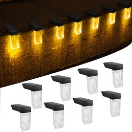 Solar Step Lights Outdoor, 8 Pack Waterproof Stair Lights for Garden Patio Yard, IP65 Solar Wall Lights with Dual Color (Warm White & RGB Changing Lighting)