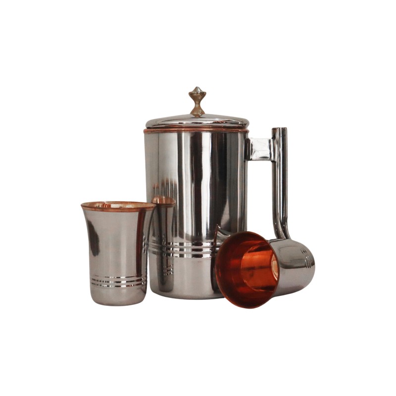 Stainless Steel and Pure Copper Water Pitcher with 2 Matching