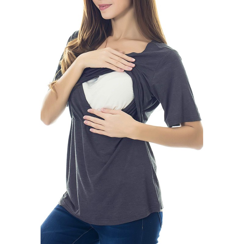 Smallshow Smallshow 3 Pcs Maternity Nursing T-Shirt Nursing Tops Army