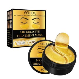 EELHOE 24K Gold Eye Treatment Mask with Hyaluronic Acid for Hydration and Soothing, Helps Reduce Dark Circles & Puffiness eyepatches - Colour: 60 PCS