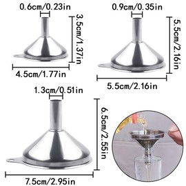WELANE Metal Funnels, 3 PCS Small Stainless Steel Kitchen Funnels for Filling Bottles (3 Sizes)