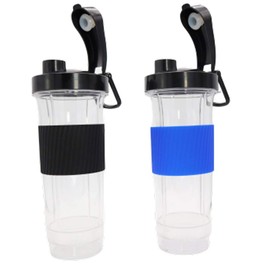 Blendin Replacement Cup with Flip Top To Go Lid - Blender Jar Accessories Compatible with Magic Bullet Blender MB-1001, MB-1001B, MBR-1101, MBR-1701, MBR-1702, MBR-0301-22.5oz Cups (2 Pack)