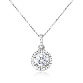CZ Silver Pendant Necklace Women: Cubic Zirconia Double Rows Drop Sterling Silver 925 Thin Chain Elegant Shiny Accessory Hypoallergenic Vintage Jewelry Party Birthday Gifts for Girls Mom Teens (Silver)