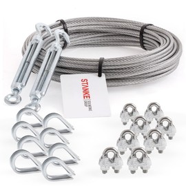 Seilwerk STANKE Trellis Wire Rope Galvanised 10 m Steel Cable 4 mm 6 x 7, 2 x Turnbuckles M6 Hook + Eyelet, 8 x Thimbles, 8 x Bail Shape Clamp - Set 5
