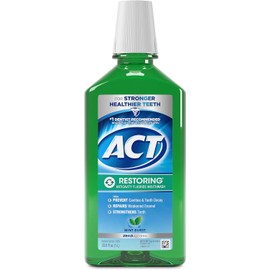 ACT Restoring Zero Alcohol Fluoride Mouthwash 33.8 fl. oz. Strengthens Tooth Enamel, Mint Burst