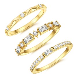 Dochais Pack of 3 Women's Gold Ring, Stackable Rings, Waterproof, 14K Golden Gold-Plated Cubic Zirconia Diamond Ring, Women, Knuckle Rings, Thumb Ring, Finger Ring, Statement Ring Set, Jewellery