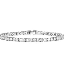 IMPRESSIVE 14K Gold Plated Classic Tennis Bracelet Cubic Zirconia Gold Bracelets for Women Pulsera Esclava Oro Laminado Con Piedras Para Mujer, 7.5 inch, Metal, Cubic Zirconia