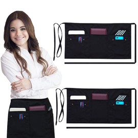 Brtex Server Aprons with 5 Pockets (2 Pack) – Commercial Grade Black Waist Aprons for Women Men – Restaurants Cafes Bars Home & Kitchen Apron 24x12 Fits Every Waist, Black, 24 x 12 inch