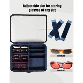 Bukere Sunglasses Organizer Case for Multiple Pairs, Adjustable Slots Glasses Display Box for Women Men, Travel Eyeglasses Storage Holder, Jewelry Watch Collection