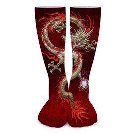 Wonderllty Chinese Dragon Art Crew Socks Crazy Novelty Casual Personality Dress Socks Gifts for Men Women, Adult Shoe Size 5-11