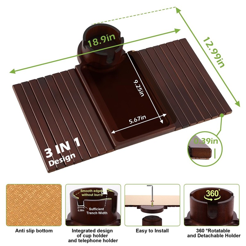 Couch Cup Holder Tray - 3 in 1 Couch Arm