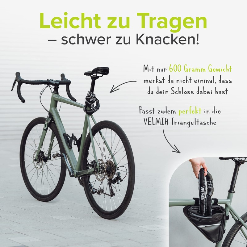 VELMIA Bicycle lock with programmable combination lock and reflector strips