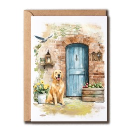 APVGifts Golden Retriever With Bird Card - Dog Lover Card - Cute Golden Retriever Card - Dog Mom Card - Card For Any Occasion - Greeting Card