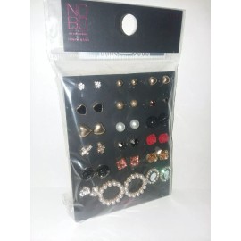 NOBO No Boundaries Jewlery Pack Of 18 Pairs Of EARRINGS Roses Hearts Crosses NEW