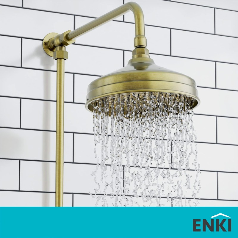 ENKI, R08, 200mm Traditional Fixed Large Shower Head Antique Brass,