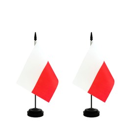 Rotenl 2 Pack Poland Desk Flag, Polish Table Office Flag with Solid Pole and Stand Base, International Country Flag, Festival Celebration, Classroom Meeting Desktop Decoration (Poland)
