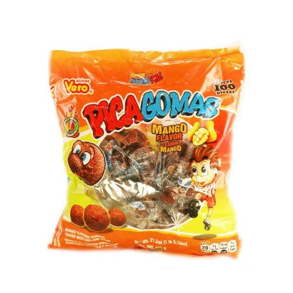 Authentic Sabores- Imported Mexican Vero Pica Mango, Gummies Coated With Chili and Sugar 100ct. With 1 FREE Rockaleta Gum Centered Chili Layers Lollipop