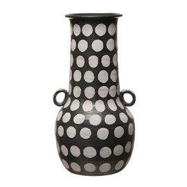 Creative Co-Op Hand-Painted Terra-Cotta Polka Dots, Black & White, Truck Ship Vase
