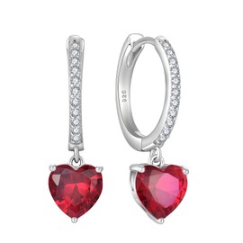Starchenie Huggie Hoop Earrings for Women Dangle Drop Heart Earrings 925 Sterling Silver Created Ruby Jewelry