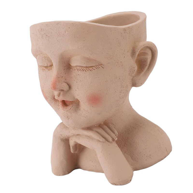 Men Face Flower Pot Hand Painting Resin Men Head Flowerpot