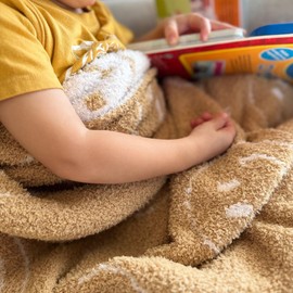Smiley Face Throw Blanket Microfiber Soft Fluffy Cozy Baby Toddlers Kids Adult Reversible Blanket for Bed Couch Happy Face Blanket (TAN, 46"x54" | Baby,Toddler,Kids)