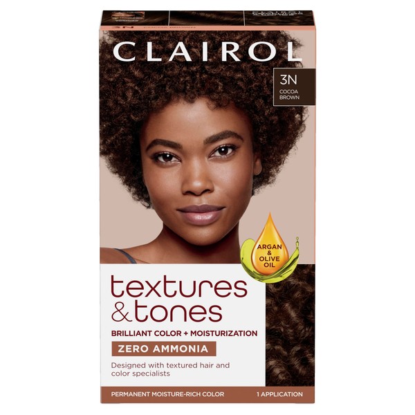 Clairol Textures & Tones Permanent Hair Dye, 3N Cocoa Brown Hair Color, Pack of 1