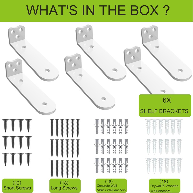 Neevolve Floating Shelf Bracket, 8 Inch 6PACK White Heavy Duty
