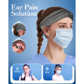 Plifal 4pcs Nurse Headbands for Women with Buttons Non Slip - Dental & Pure Color Doctor Nursing Sweat Wicking Head Bands, Elastic Wide Turban Soft Hair Bands Accessories for Medical Healthcare Work