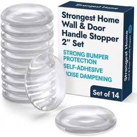 STRONGEST HOME Door Stoppers (Medium) 2" - Door Stop for Wall with Strong Back Adhesive - Quiet and Shock Absorbent Silicone Wall Protectors from Door Knobs - Protects Every Surface - (Clear | 14 PCS)