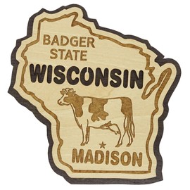 Printtoo Souvenir Wooden Badger State Wisconsin Madison Engraved Fridge Magnet