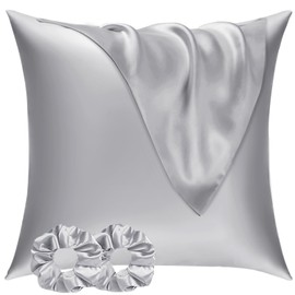 Vielit Satin Pillowcase for Hair and Skin 60x60 2 Pack & 2 Scrunchies, Soft as Silk Pillowcase for Hair and Skin,Easier Care than Silk Pillow Case, Grey Pillowcases Envelope Gift for Women