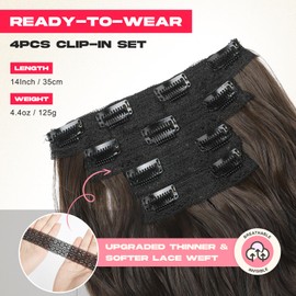 NTYNTY Hair Extensions, 14" Short Clip in Hair Extensions 4PCS Beach Wave Brown Hair Extensions Natural Soft Synthetic Hairpiece for Women - Chocolate Brown