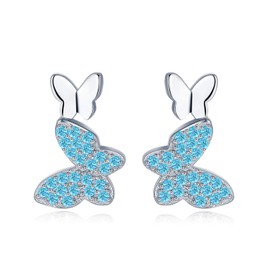 Presentski Butterfly Earrings Sterling Silver Blue CZ Butterfly Stud Earrings for Girls Teens